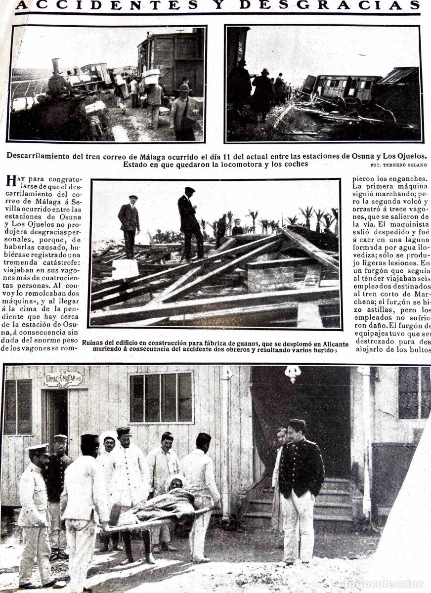 Coleccionismo de revistas y peri&oacute;dicos: MALAGA 1911 ACCIDENTE TREN OSUNA-LOS OJUELOS -ALICANTE MORO HERIDO ZELUAN HOJA REVISTA