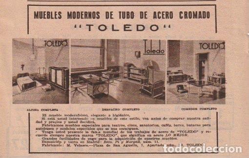 Coleccionismo de revistas y peri&oacute;dicos: Publicidad muebles de tubo de acero cromado Toledo - 1935