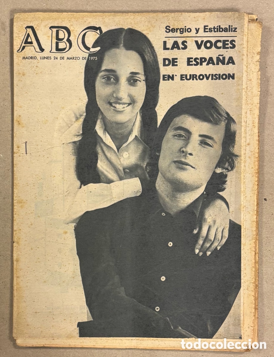 Coleccionismo de revistas y peri&oacute;dicos: ABC (24 DE MARZO DE 1975). SERGIO Y EST&Iacute;BALIZ EN EUROVISI&Oacute;N. PERI&Oacute;DICO COMPLETO.