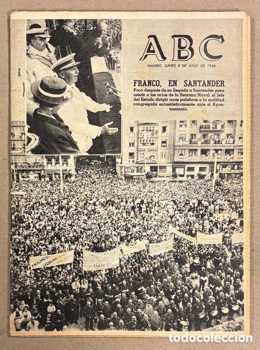 Coleccionismo de revistas y peri&oacute;dicos: ABC (8 DE JULIO DE 1968). FRANCO EN SANTANDER. PERI&Oacute;DICO COMPLETO.