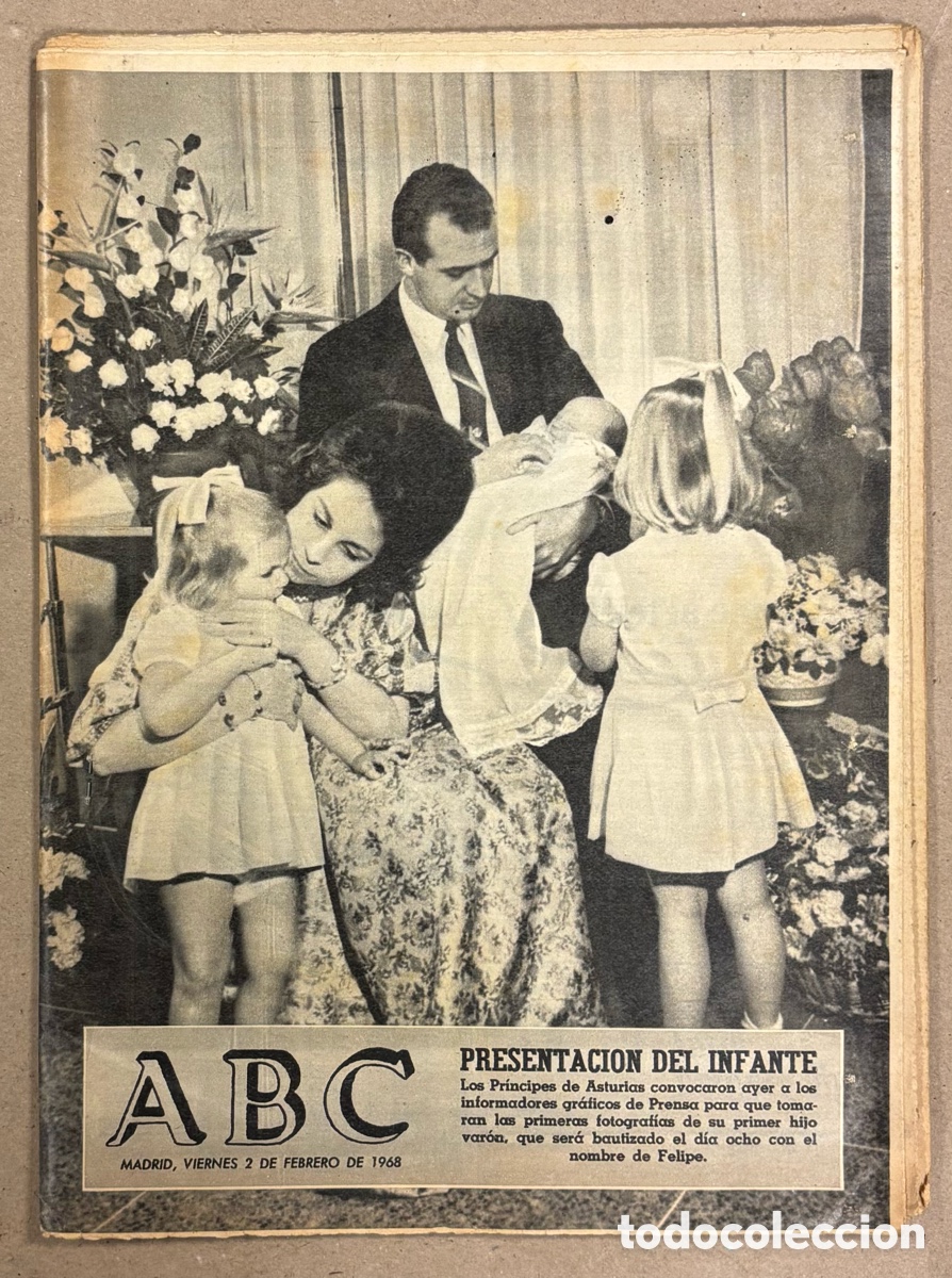 Coleccionismo de revistas y peri&oacute;dicos: ABC (2 DE FEBRERO DE 1968). PR&Iacute;NCIPES DE ASTURIAS PRESENTAN AL REY FELIPE VI. PERI&Oacute;DICO COMPLETO.