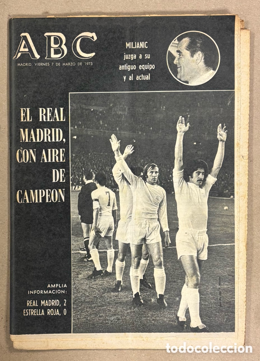 Coleccionismo de revistas y peri&oacute;dicos: ABC (7 DE MARZO DE 1975). COPA EUROPA REAL MADRID 2-0 ESTRELLA ROJA. PERI&Oacute;DICO COMPLETO.