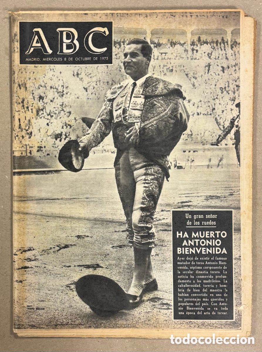 Coleccionismo de revistas y peri&oacute;dicos: ABC (8 DE OCTUBRE DE 1975). HA MUERTO ANTONIO BIENVENIDA. PERI&Oacute;DICO COMPLETO.