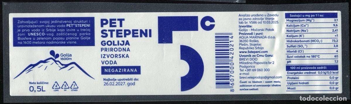 Coleccionismo de revistas y peri&oacute;dicos: Serbia Etiquette Eau Source Naturelle PET Stepeni Golija RP574