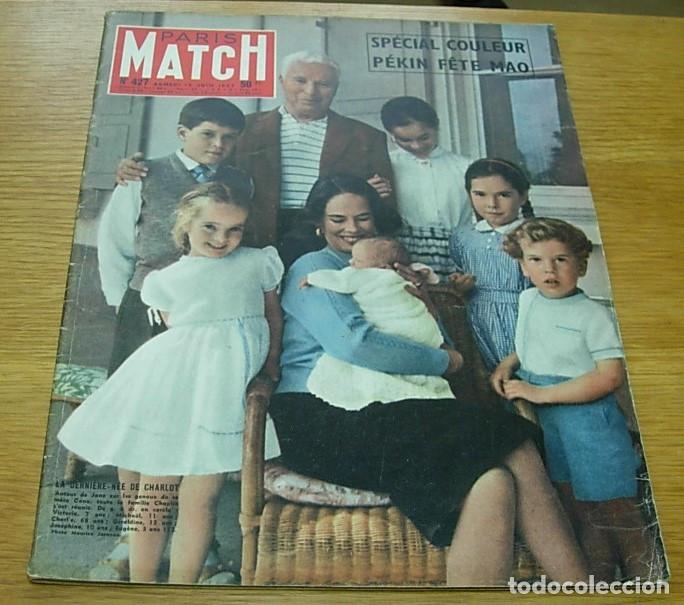 Coleccionismo de revistas y peri&oacute;dicos: Revista Francesa PARIS MATCH n&ordm; 427 Portada CHARLIE CHAPLIN y familia '57 MAO TSE-TUNG JAMES STEWART