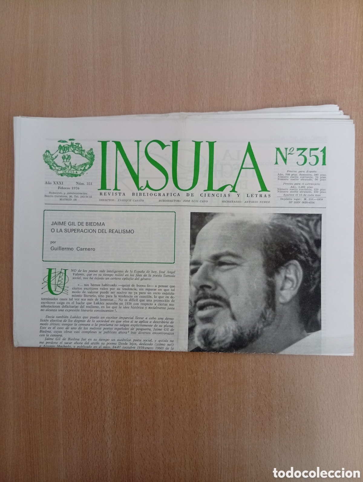 Coleccionismo de revistas y peri&oacute;dicos: INSULA. REVISTA BIBLIOGR&Aacute;FICA DE CIENCIAS Y LETRAS/ N&ordm; 351