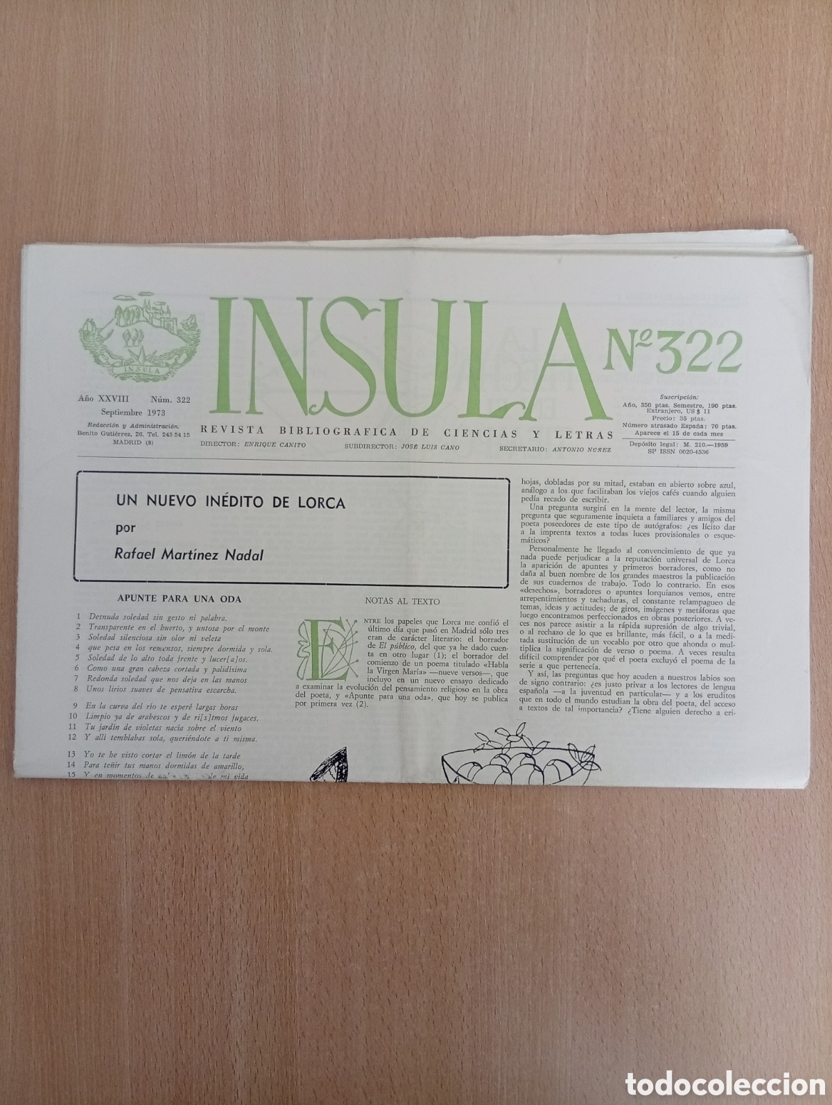 Coleccionismo de revistas y peri&oacute;dicos: INSULA. REVISTA BIBLIOGR&Aacute;FICA DE CIENCIAS Y LETRAS/ N&ordm; 322