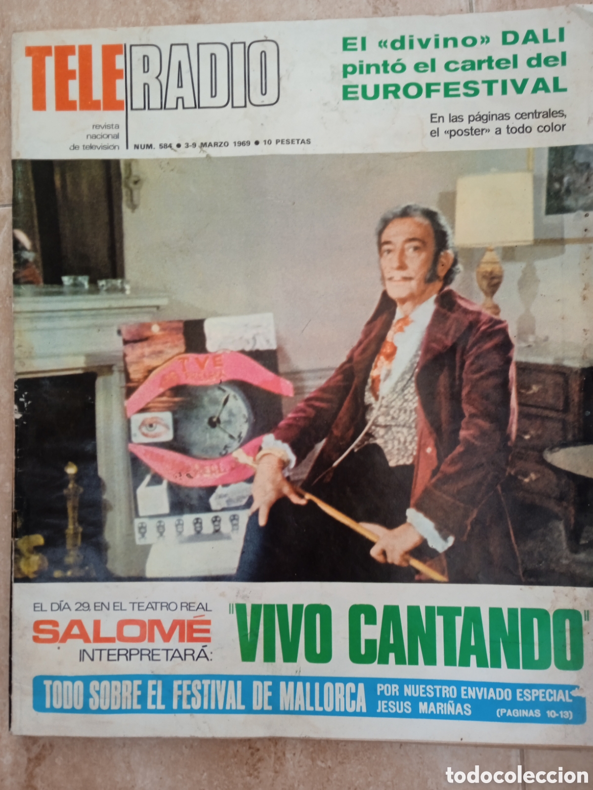 Coleccionismo de revistas y peri&oacute;dicos: Teleradio 584 Euro festival 1969 Salom&eacute; Vivo Cantando poster Dal&iacute;