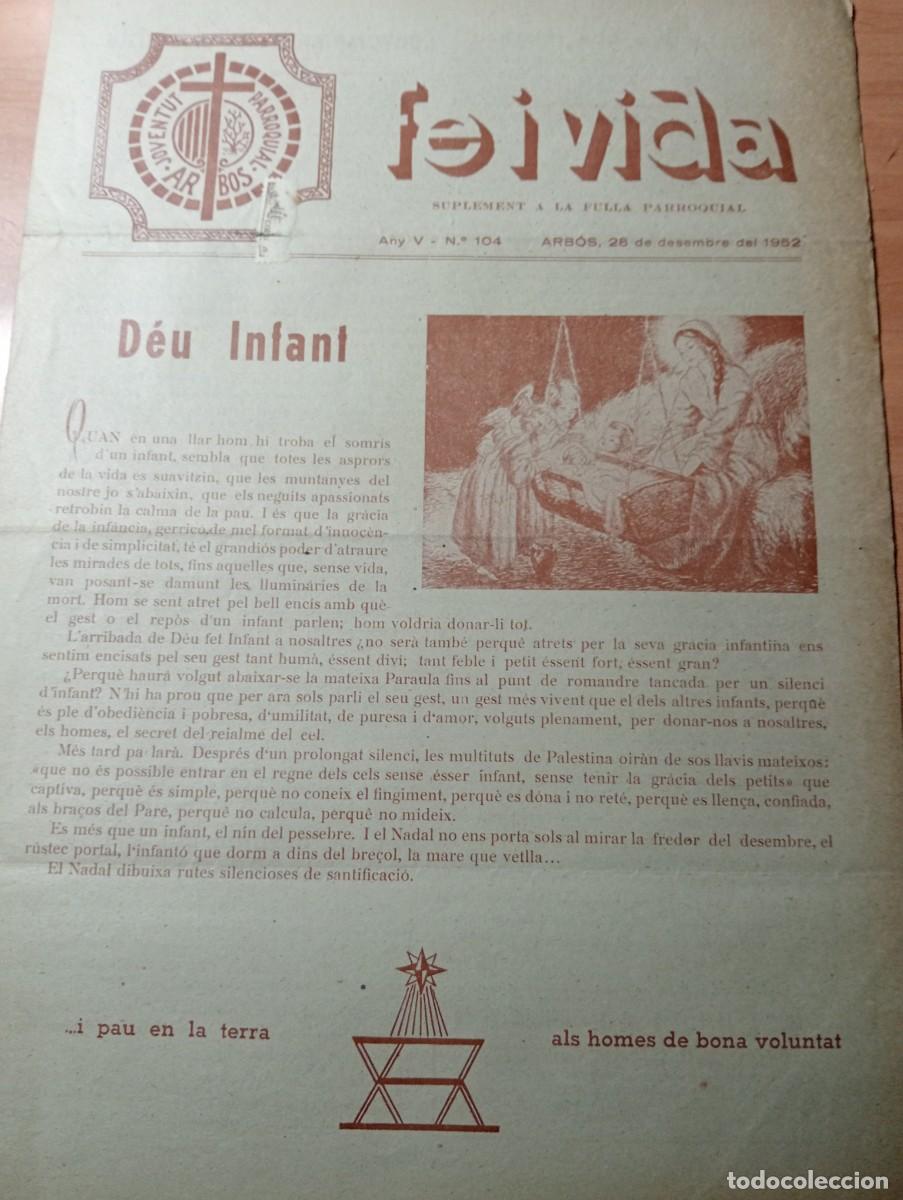 Coleccionismo de revistas y peri&oacute;dicos: FULL PARROQUIAL FE I VIDA DE L'ARBO&Ccedil; ARBO&Ccedil; ARBOS ANY 1952 COOPERATIVA AGRICOLA VITICOLA DE L'ARBOS