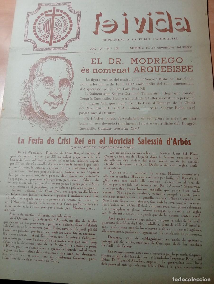 Coleccionismo de revistas y peri&oacute;dicos: FULL PARROQUIAL ANY 1952 L'ARBO&Ccedil; MODREGO FUTBOL CLUB ARBOS LLORENS LLOREN&Ccedil; DEL PENEDES BELLVEI