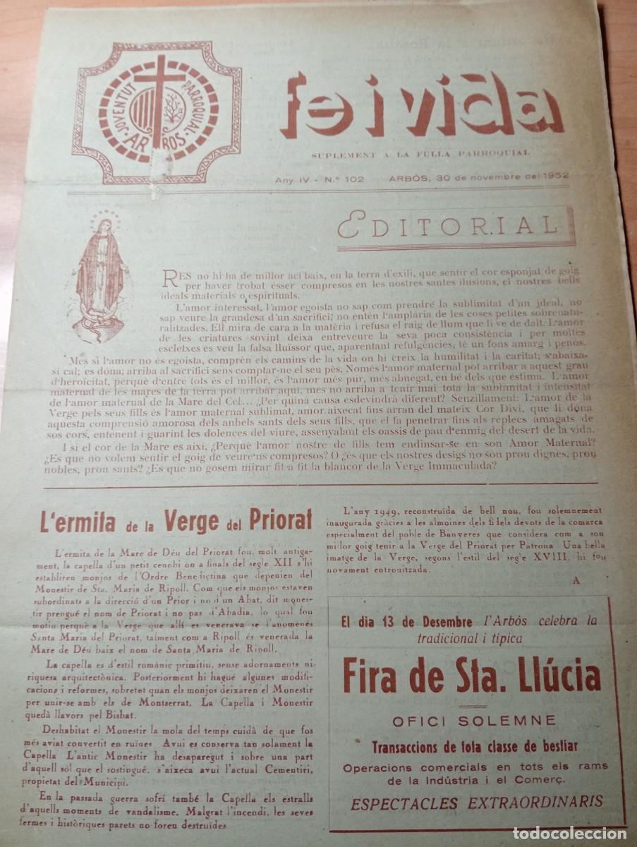 Coleccionismo de revistas y peri&oacute;dicos: FULL PARROQUIAL ANY 1952 L'ARBO&Ccedil; ARBOS L'ERMITA DE LA VERGE DEL PRIORAT CAVA XAMPANY DYON
