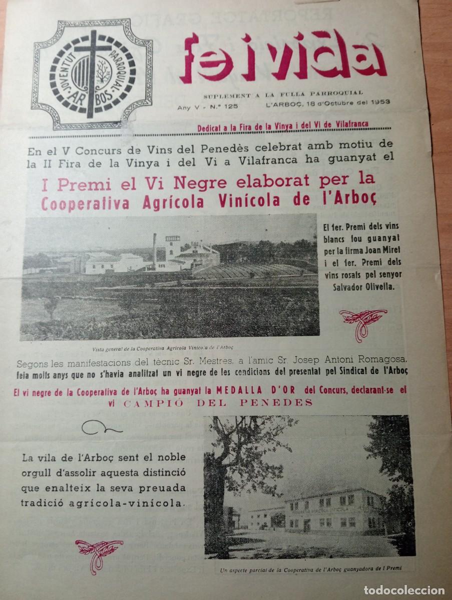Coleccionismo de revistas y peri&oacute;dicos: FULL PARROQUIAL ANY 1953 L'ARBO&Ccedil; ARBOS PREMI VI NEGRE DE LA COOPERATIVA AGRICOLO NINICOLA DE L'ARBO&Ccedil;