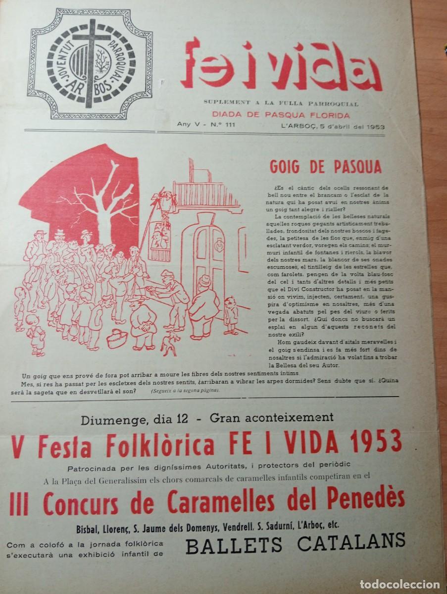 Coleccionismo de revistas y peri&oacute;dicos: FULL PARROQUIAL ANY 1953 L'ARBO&Ccedil; ARBOS CARAMELLES LLOREN&Ccedil; DEL PENEDES PAU SICART SANT JAUME DOMENYS