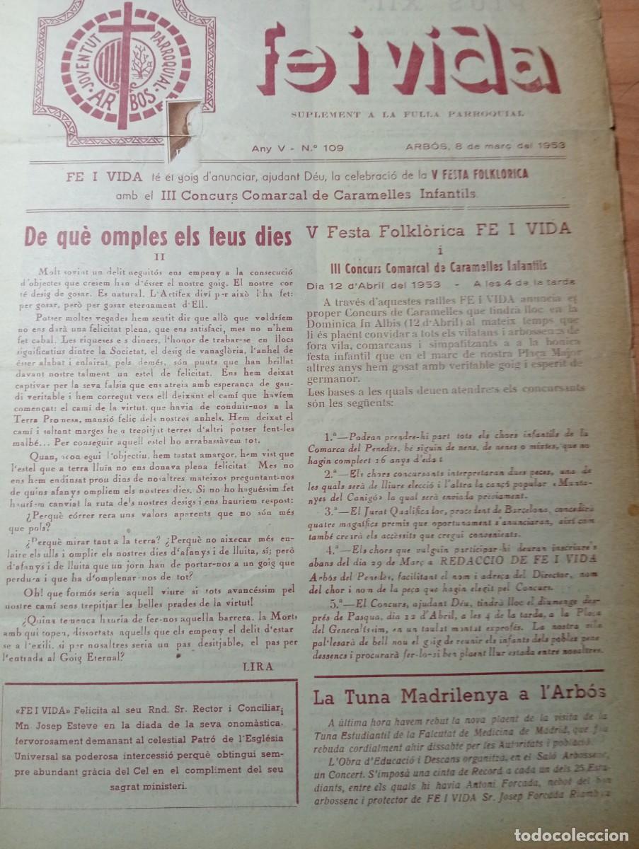 Coleccionismo de revistas y peri&oacute;dicos: FULL PARROQUIAL ANY 1953 L'ARBO&Ccedil; ARBOS TUNA MADRILE&Ntilde;A DE MADRID VISITA A L'ARBO&Ccedil; CARAMELLES BASQUET