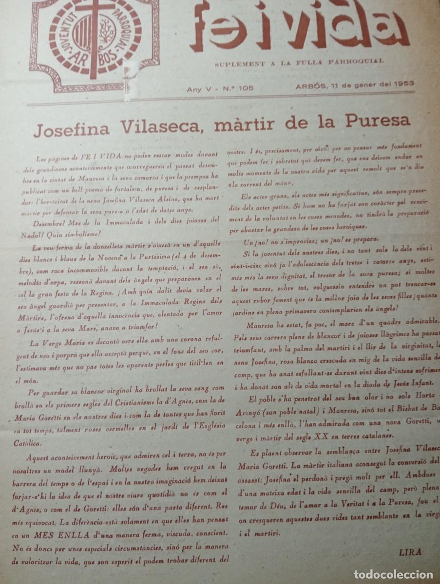 Coleccionismo de revistas y peri&oacute;dicos: FULL PARROQUIAL ANY 1953 L'ABO&Ccedil; ARBOS JOSEFINA VILASECA FUTBOL BELVEI VENDRELL BISBAL SANT JAUME