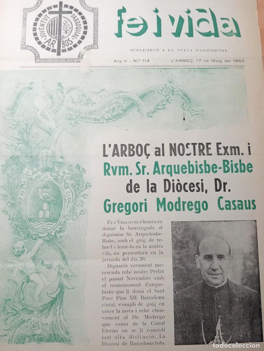 Coleccionismo de revistas y peri&oacute;dicos: FULL PARROQUIAL ANY 1953 L'ABO&Ccedil; ARBOS GREGORI MODREGO II CONCURS DE PESCA PANTA DE FOIX FRITZ REUTER