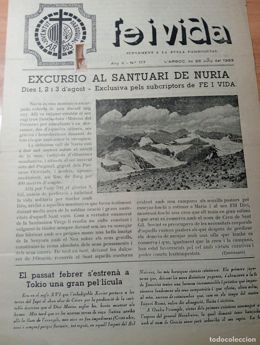 Coleccionismo de revistas y peri&oacute;dicos: FULL PARROQUIAL ANY 1953 L'ABO&Ccedil; ARBOS EXCURSIO AL SANTUARI DE NURIA