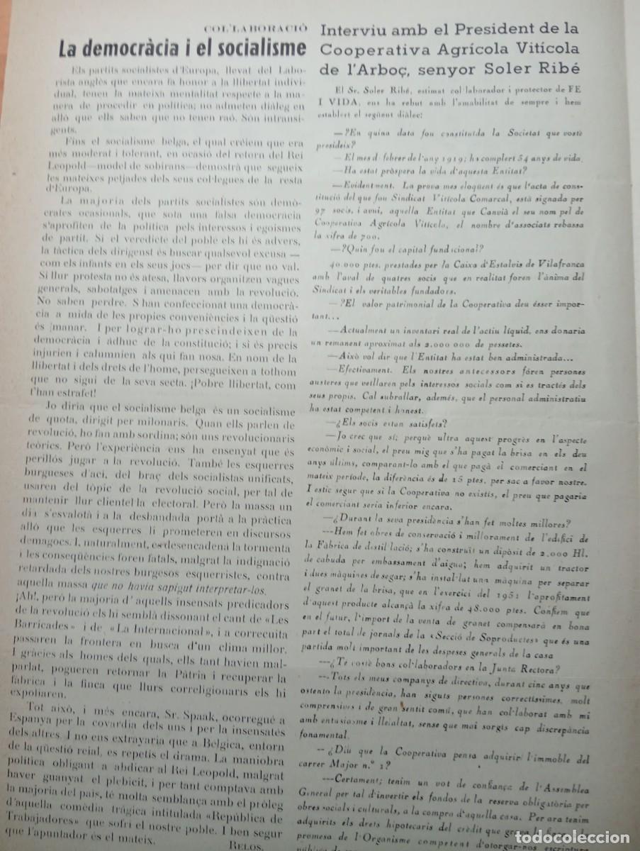 Collezionismo di Riviste e Giornali: FULL PARROQUIAL ANY 1953 L'ABO&Ccedil; ARBOS COOPERATIVA AGRICO VITICOLA DE L'ARBO&Ccedil; SOLER RIBE BASQUET