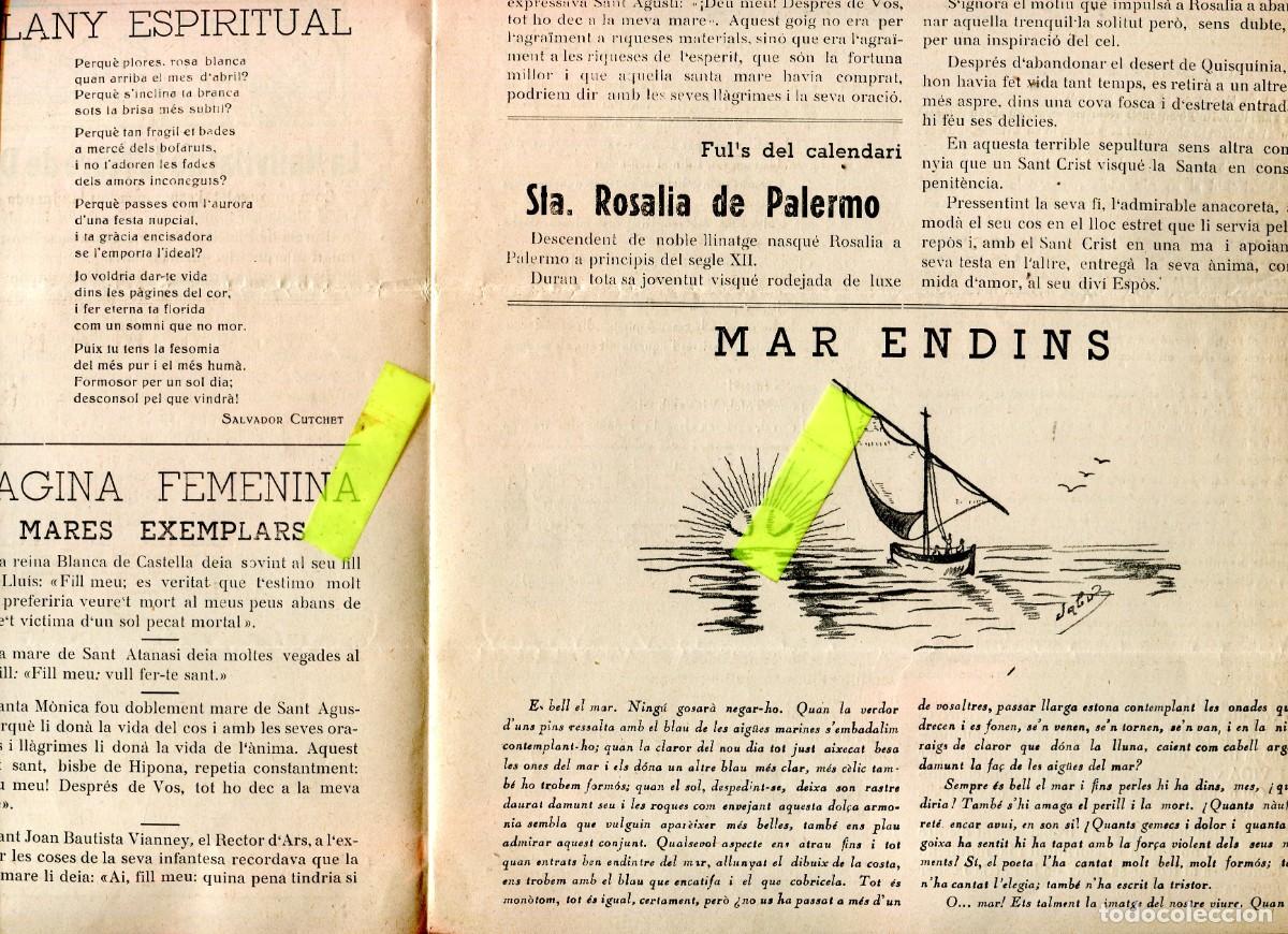 Coleccionismo de revistas y peri&oacute;dicos: FULL PARROQUIAL ANY 1953 L'ABO&Ccedil; ARBOS SANTA ROSALIA DE PALERM SALVADOR CUTCHET