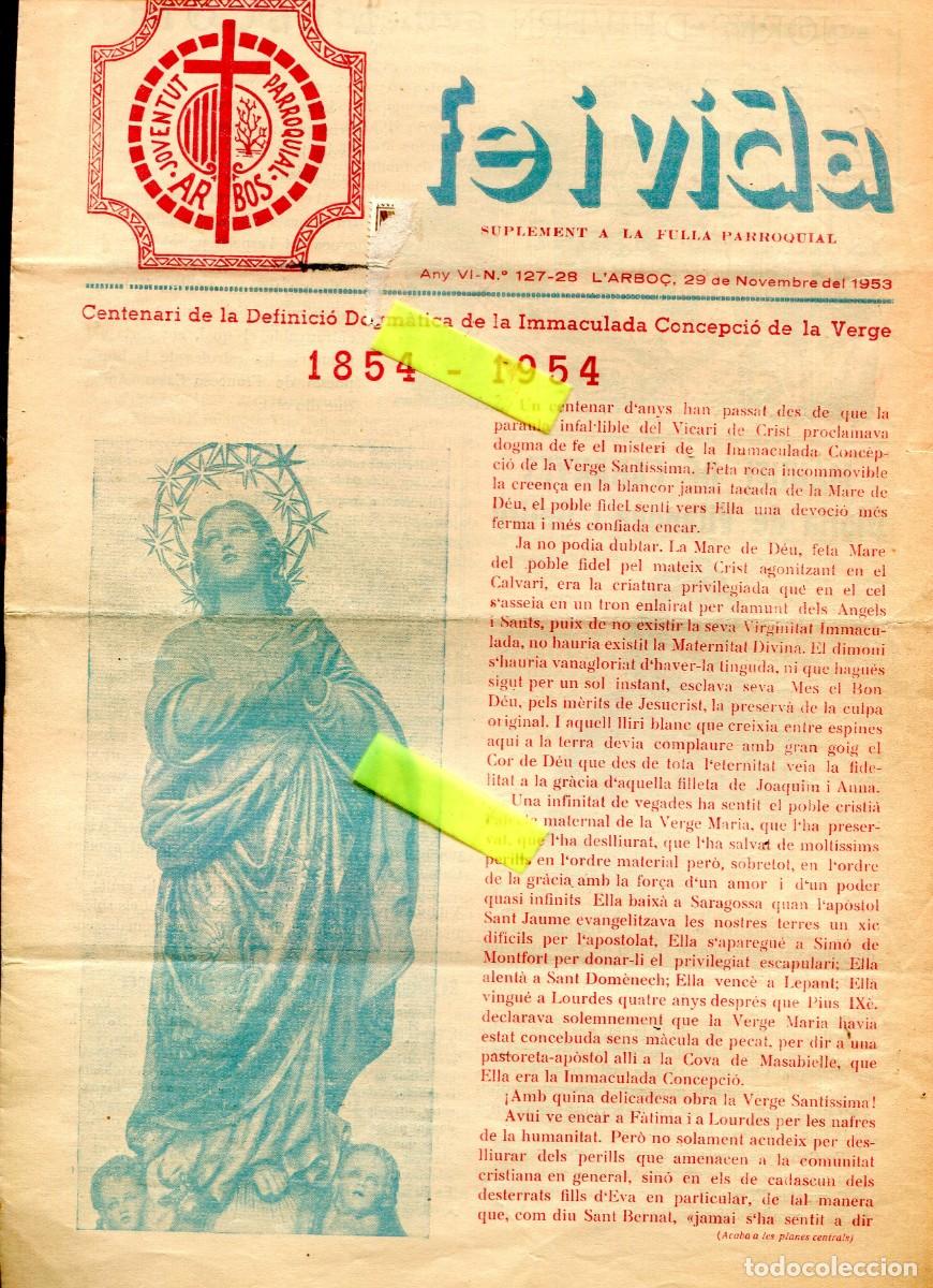 Coleccionismo de revistas y peri&oacute;dicos: FULL PARROQUIAL ANY 1953 L'ABO&Ccedil; ARBOS CENTENARI IMMACULADA CONCEPCIO MANUEL DE CABANYES BOLETS