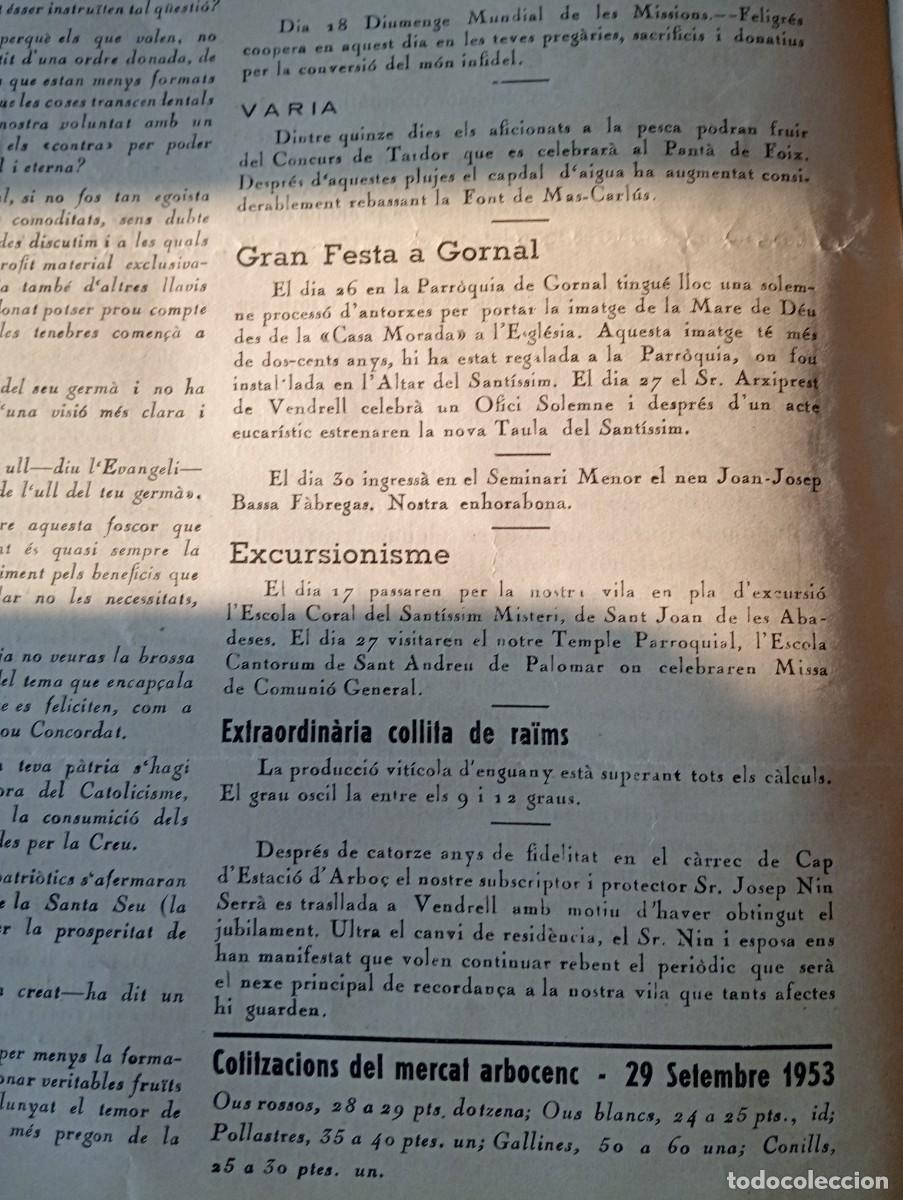 Coleccionismo de revistas y peri&oacute;dicos: FULL PARROQUIAL ANY 1953 L'ABO&Ccedil; ARBOS FESTA A LA GORNAL LA BADALOTA