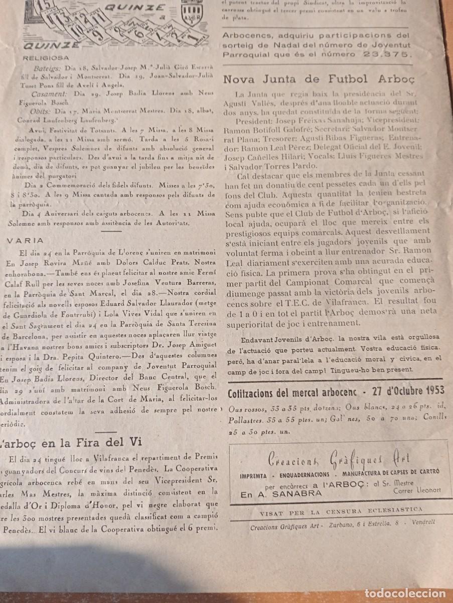 Coleccionismo de revistas y peri&oacute;dicos: FULL PARROQUIAL ANY 1953 L'ABO&Ccedil; ARBOS NOVA JUNTA DEL FUTBOL L'ARBO&Ccedil; A LA FIRA DEL VI