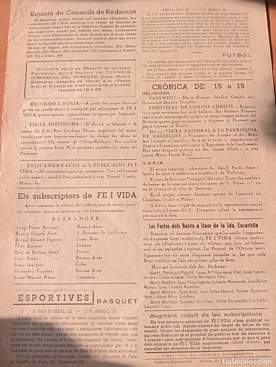 Coleccionismo de revistas y peri&oacute;dicos: FULL PARROQUIAL ANY 1953 L'ABO&Ccedil; ARBOS BASQUET SANT PAU D'ORDAL PENYA ARO