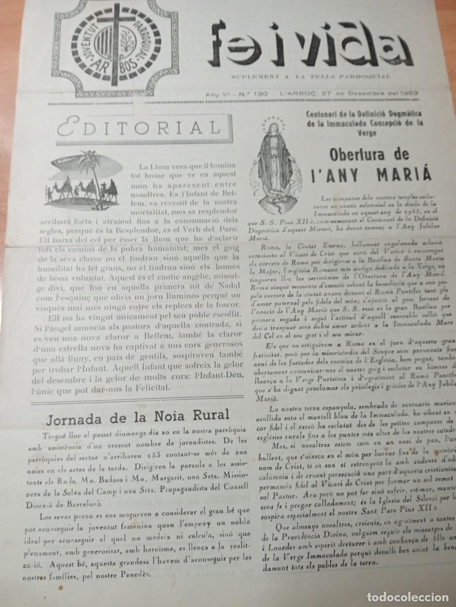 Coleccionismo de revistas y peri&oacute;dicos: FULL PARROQUIAL ANY 1953 L'ABO&Ccedil; ARBOS JORNADA DE LA NOIA RURAL CELLER COOPERATIU