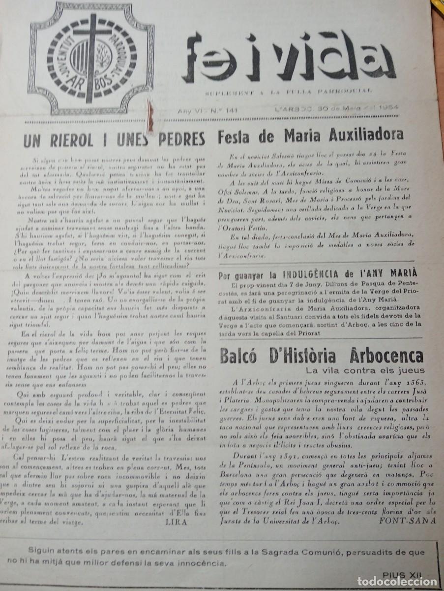 Coleccionismo de revistas y peri&oacute;dicos: FULL PARROQUIAL ANY 1954 DE L'ARBO&Ccedil; ARBOS CONTRA ELS JUEUS PRIMERA COMUNIO