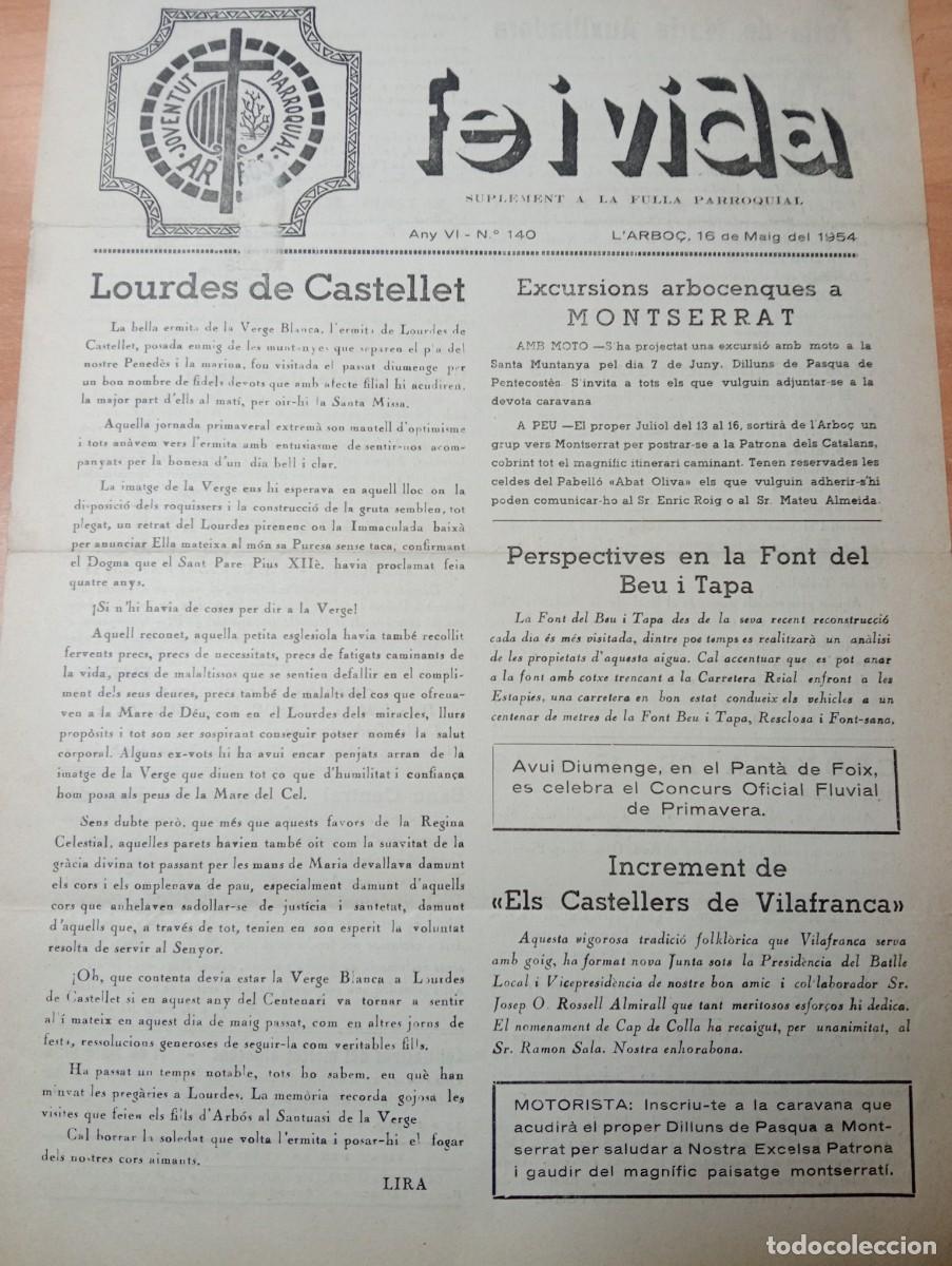 Coleccionismo de revistas y peri&oacute;dicos: FULL PARROQUIAL ANY 1954 DE L'ARBO&Ccedil; ARBOS LOURDES DE CASTELLET FONT DEL BEU I TAPA CASTELLERS BANC