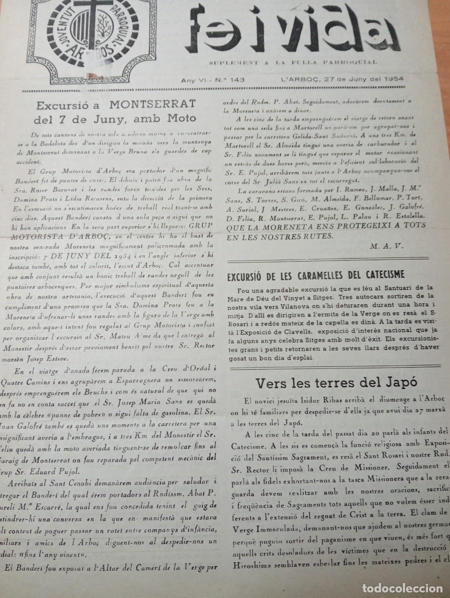 Coleccionismo de revistas y peri&oacute;dicos: FULL PARROQUIAL ANY 1954 DE L'ARBO&Ccedil; ARBOS MOTOS CARAMELLES MISSIONER A JAPO FUTBOL LA GRANADA