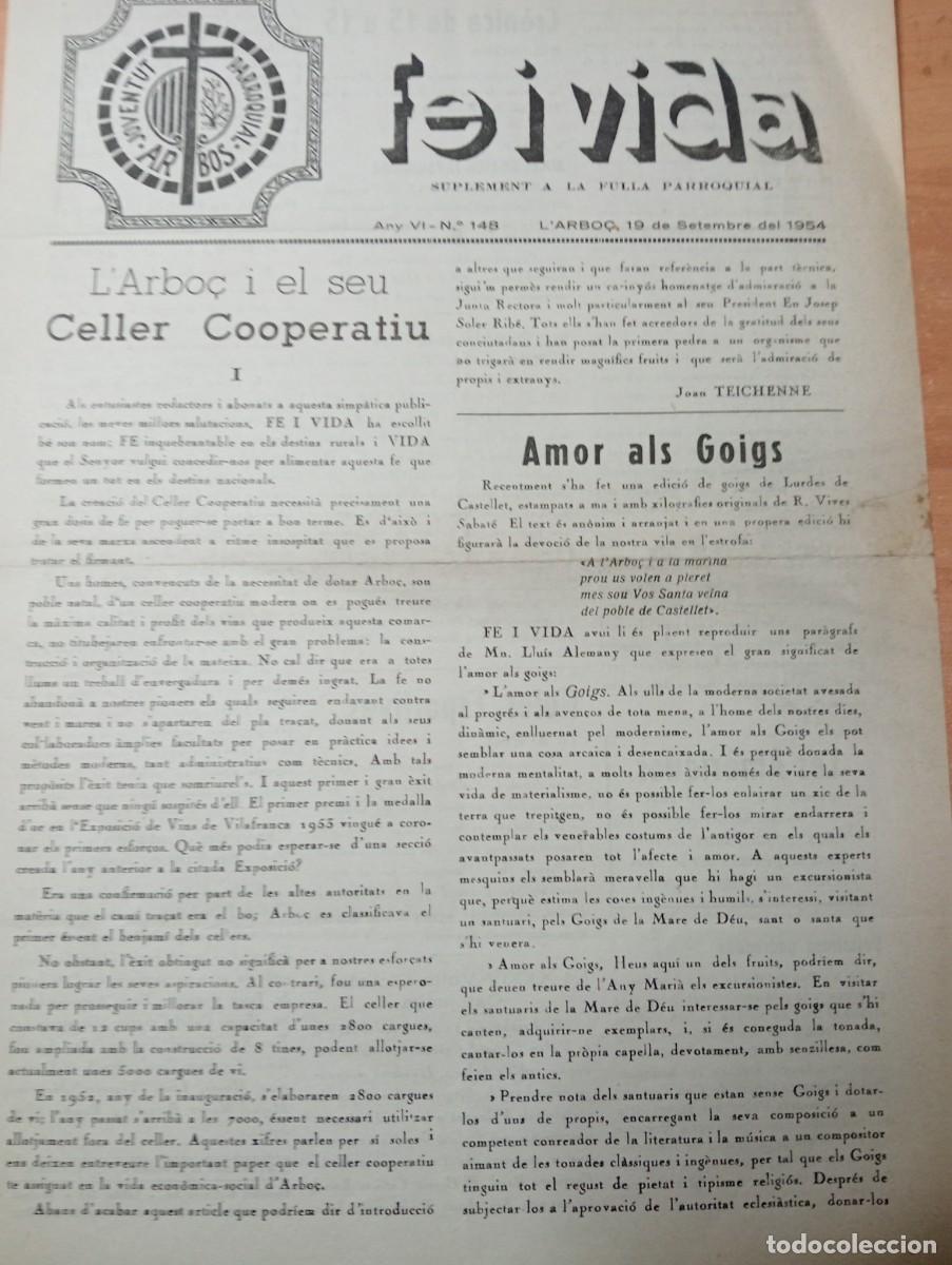 Coleccionismo de revistas y peri&oacute;dicos: FULL PARROQUIAL ANY 1954 DE L'ARBO&Ccedil; ARBOS CELLER COOPERATIU GOIGS TIR AL PLAT FUTBOL MORA VILANOVI