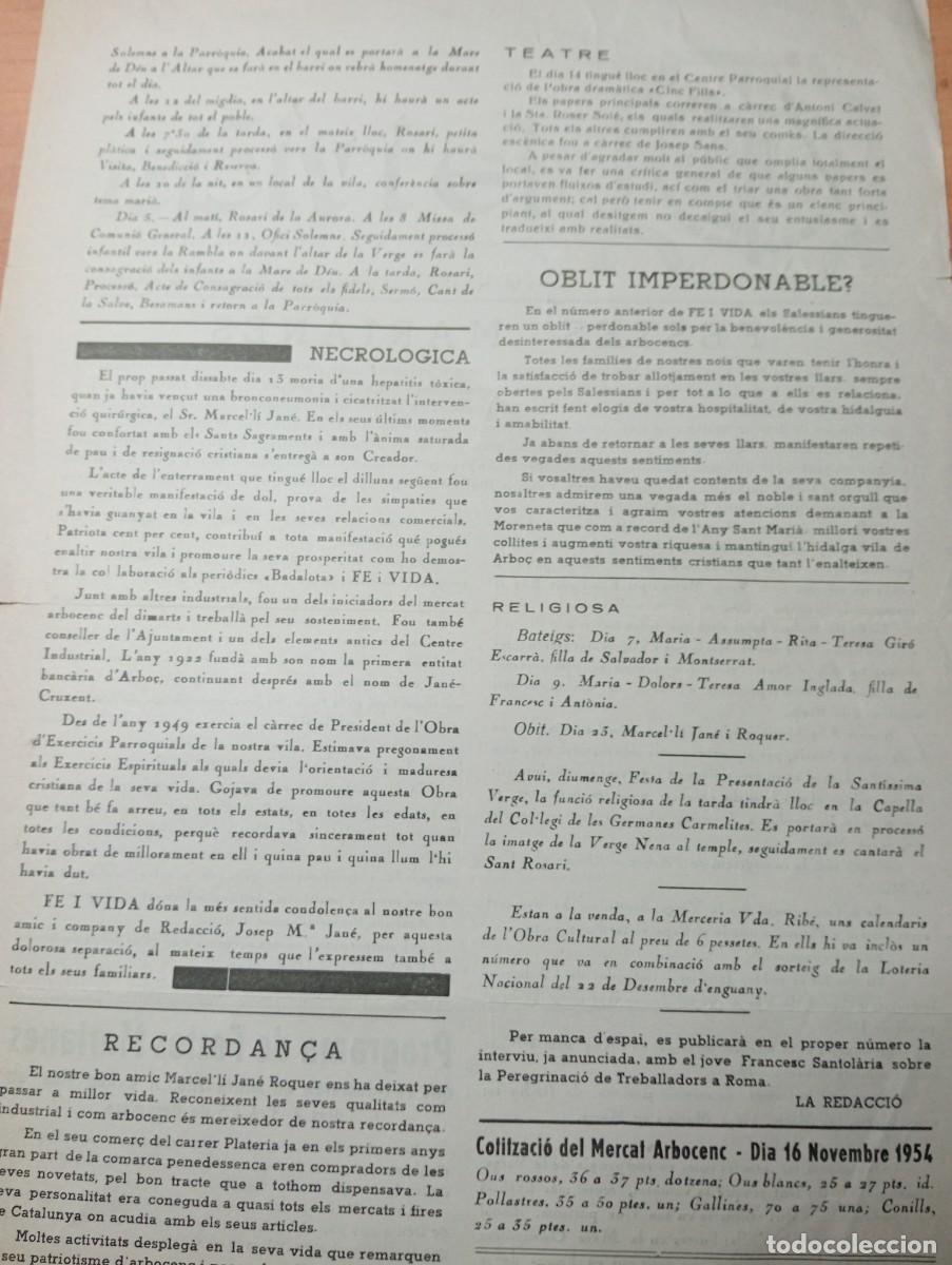 Coleccionismo de revistas y peri&oacute;dicos: FULL PARROQUIAL ANY 1954 DE L'ARBO&Ccedil; ARBOS CELLER FESTES MARIANES