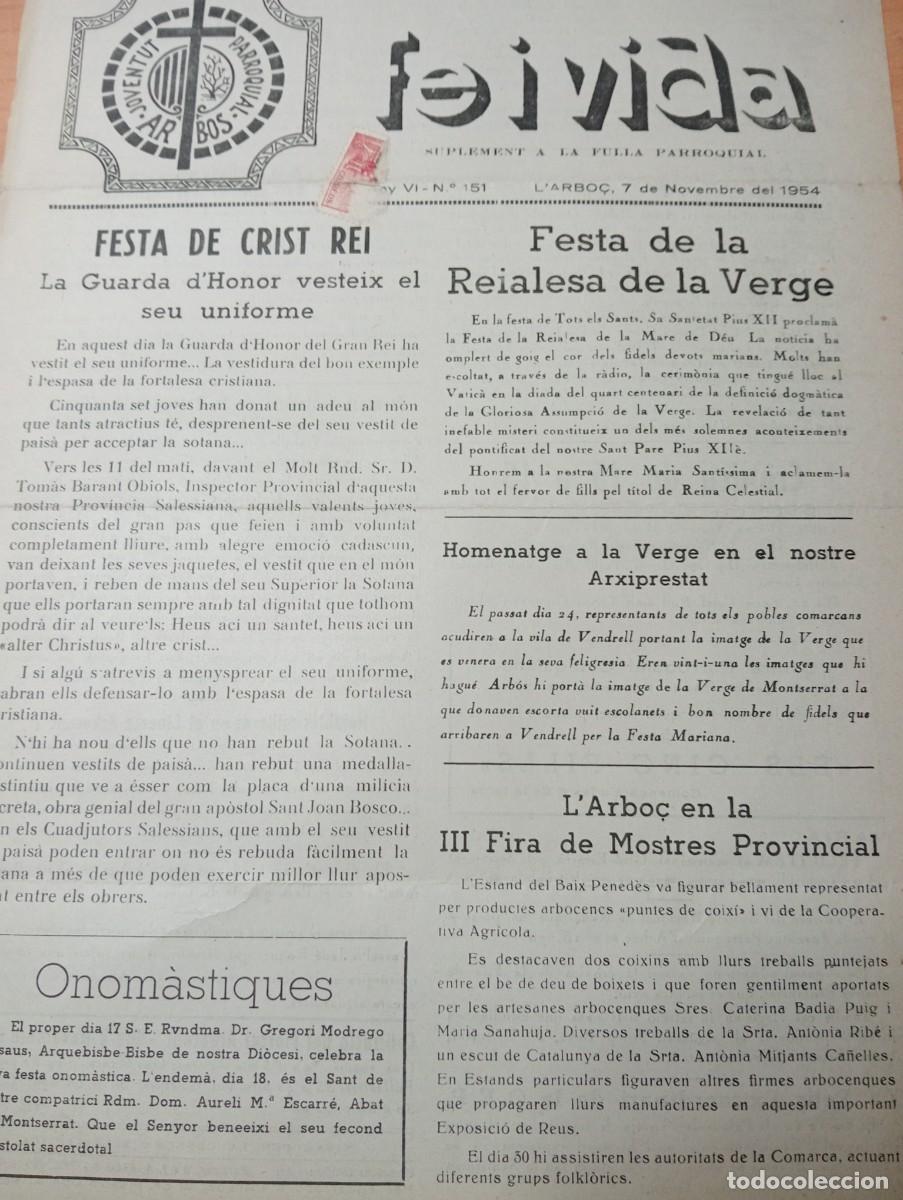 Coleccionismo de revistas y peri&oacute;dicos: FULL PARROQUIAL ANY 1954 DE L'ARBO&Ccedil; ARBOS III FIRA DE MOSTRES PESCA TEATRE CINEMA