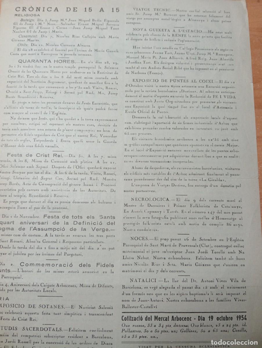Coleccionismo de revistas y peri&oacute;dicos: FULL PARROQUIAL ANY 1954 DE L'ARBO&Ccedil; ARBOS EXPOSICIO DE PUNTES DE COIXI