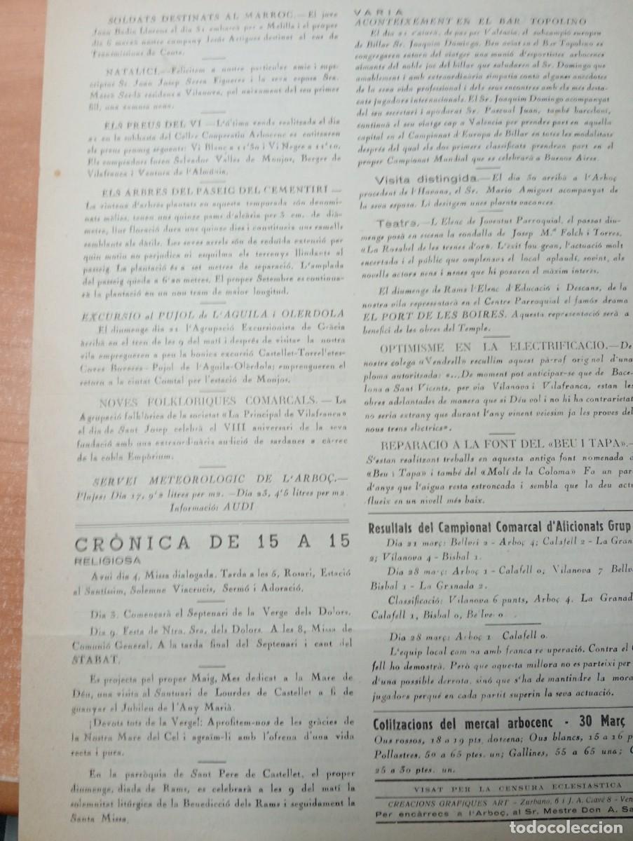Collezionismo di Riviste e Giornali: FULL PARROQUIAL ANY 1954 DE L'ARBO&Ccedil; ARBOS SALVADOR CUTCHET MANUEL CREHUET COBLA DEL BAIX PENEDES