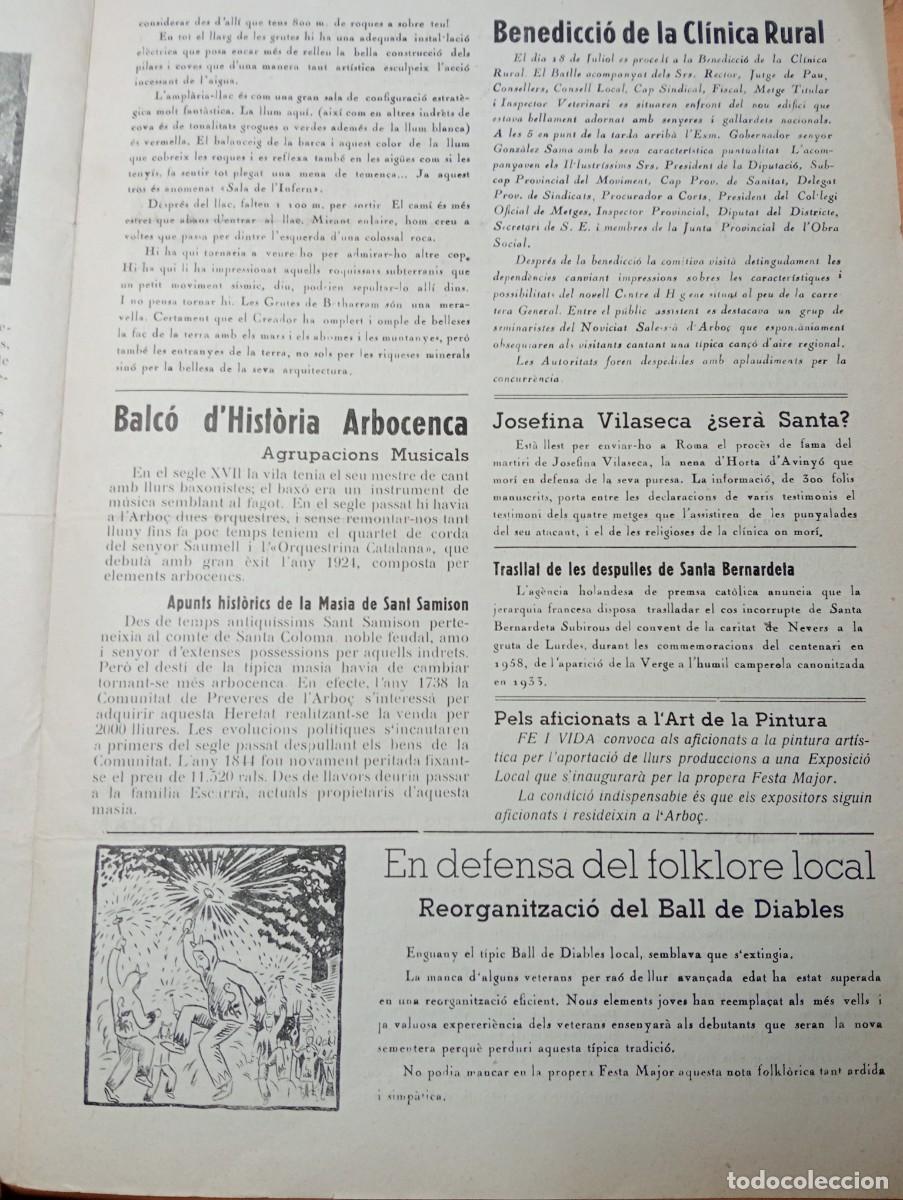 Coleccionismo de revistas y peri&oacute;dicos: FULL PARROQUIAL ANY 1954 DE L'ARBO&Ccedil; ARBOS FOTO EXCURSIO A LURDES CLINICA RURAL MASIA DE SANT SAMISON