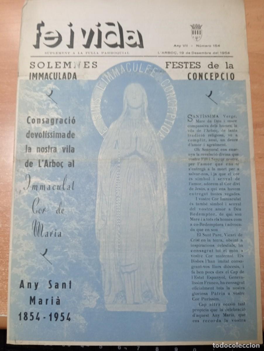 Coleccionismo de revistas y peri&oacute;dicos: FULL PARROQUIAL ANY 1954 DE L'ARBO&Ccedil; ARBOS IMMACULADA CONCEPCIO MOBLES QUER DE VILAFRANCA