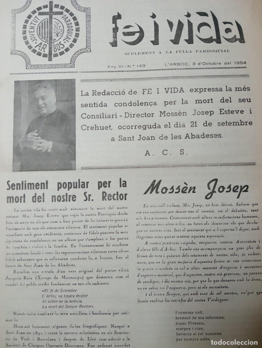 Coleccionismo de revistas y peri&oacute;dicos: FULL PARROQUIAL ANY 1954 DE L'ARBO&Ccedil; ARBOS MOSSEN JOSEP ESTEVE CREHUET
