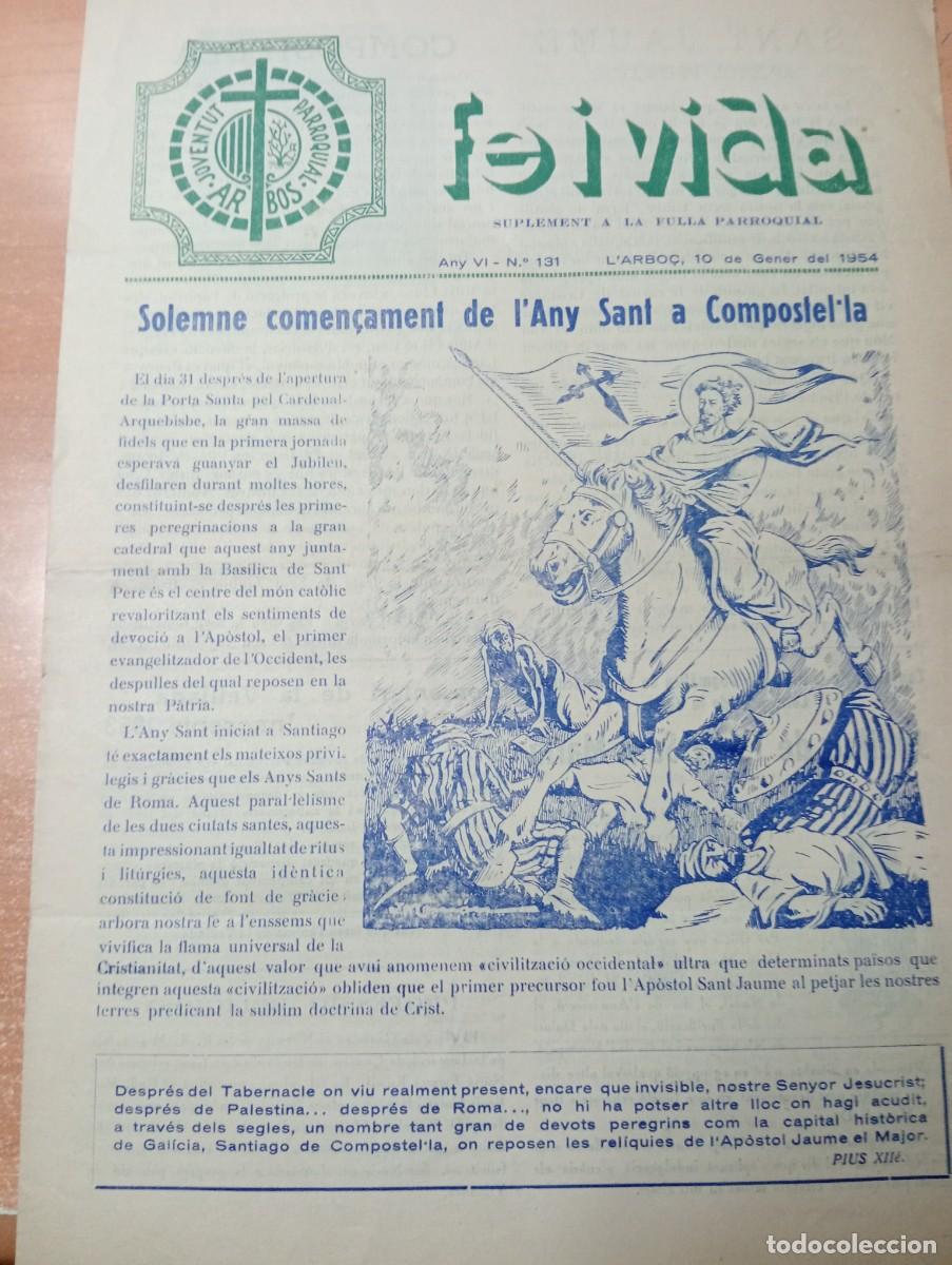 Coleccionismo de revistas y peri&oacute;dicos: FULL PARROQUIAL ANY 1954 DE L'ARBO&Ccedil; ARBOS A&Ntilde;O SANTO COMPOSTELANO CLUB D'ESCACS FUTBOL