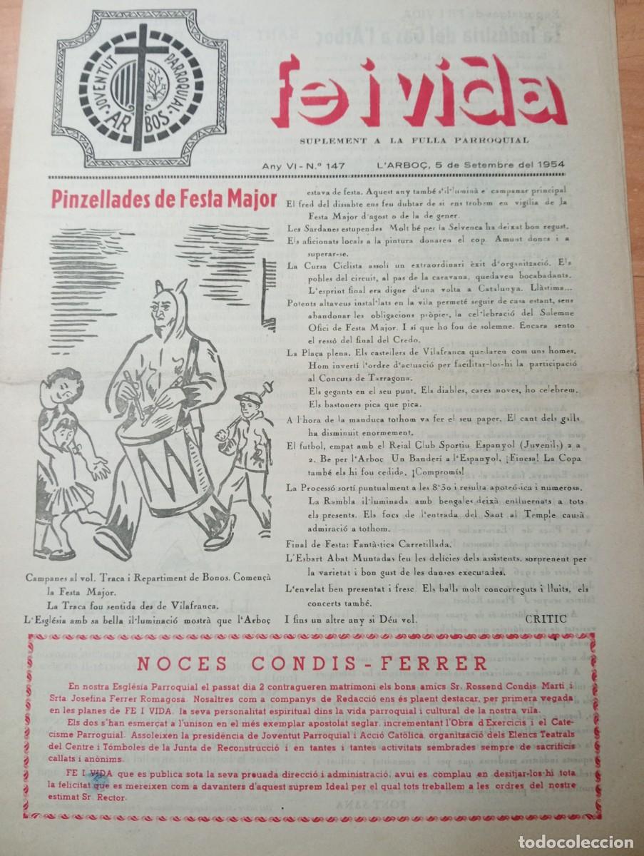 Collectionnisme de Revues et Journaux: FULL PARROQUIAL ANY 1954 DE L'ARBO&Ccedil; ARBOS FESTA MAJOR DIABLES GAS SANT PERE CASTELLET VICTOR MALLOLL