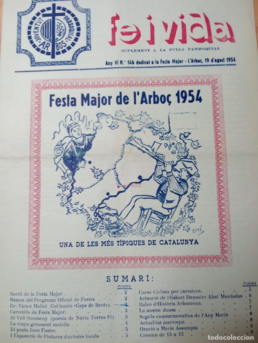 Coleccionismo de revistas y peri&oacute;dicos: FULL PARROQUIAL ANY 1954 DE L'ARBO&Ccedil; ARBOS FESTA MAJOR DE L'ARBO&Ccedil; PROGRAMA TAFUSA BAR VICTORIA