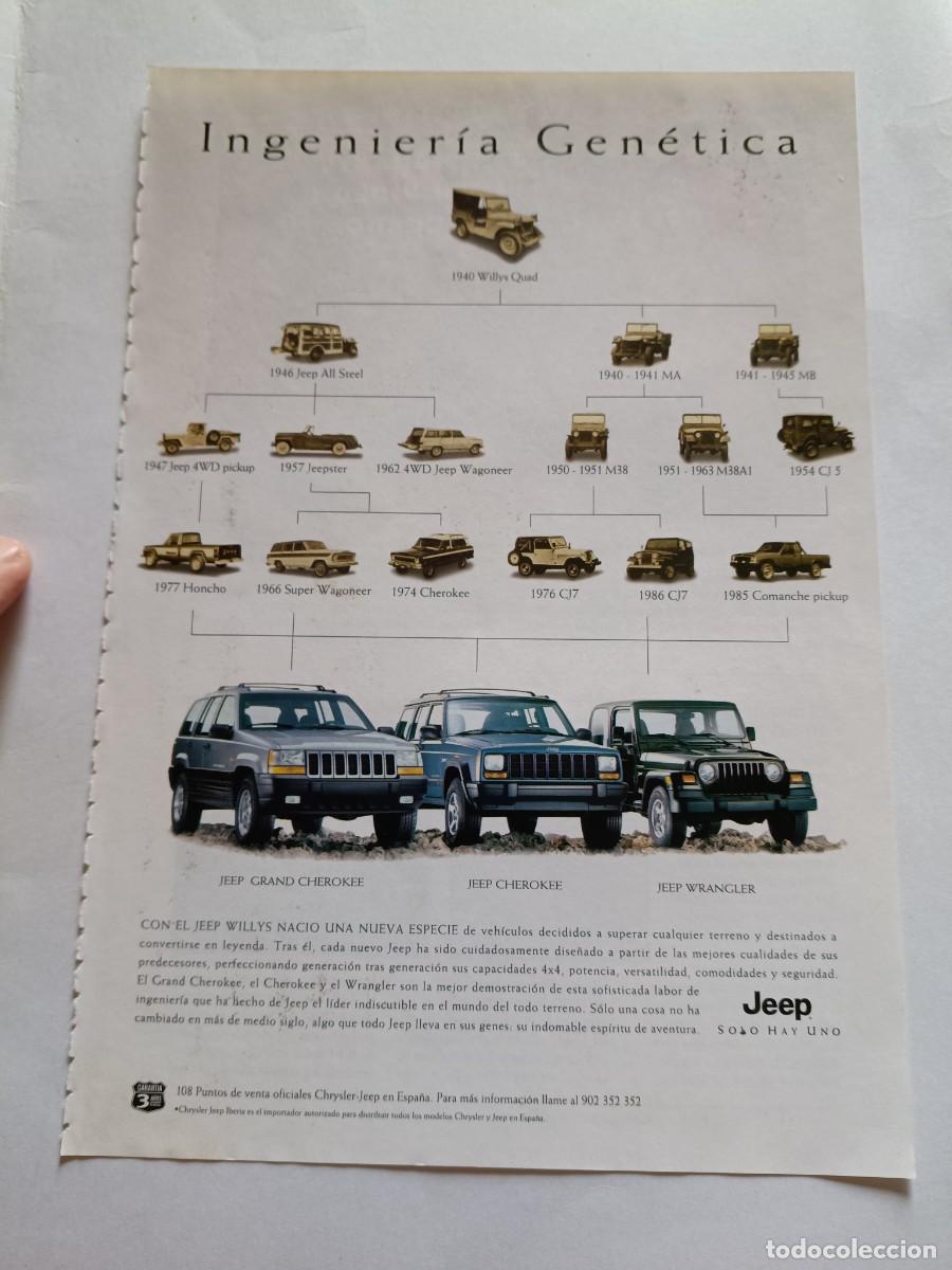 Coleccionismo de revistas y peri&oacute;dicos: PUBLICIDAD ANUNCIO DE JEEP. HISTORIA DESDE EL WILLYS QUAD A GRAND Y WRANGLER. 17X25 CM
