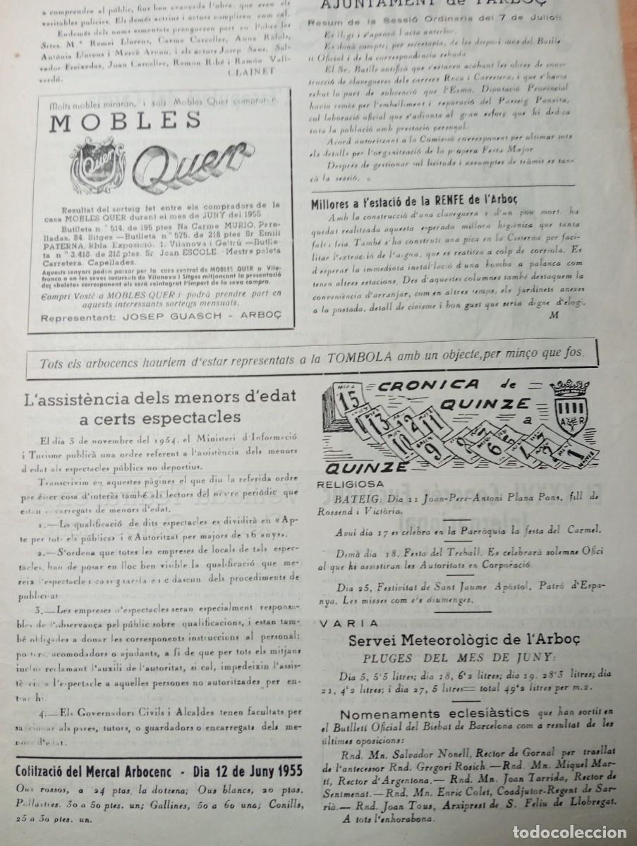 Coleccionismo de revistas y peri&oacute;dicos: FULL PARROQUIAL ANY 1955 DE L'ARBO&Ccedil; ARBOS MOBLES QUER AJUNTAMENT RENFE