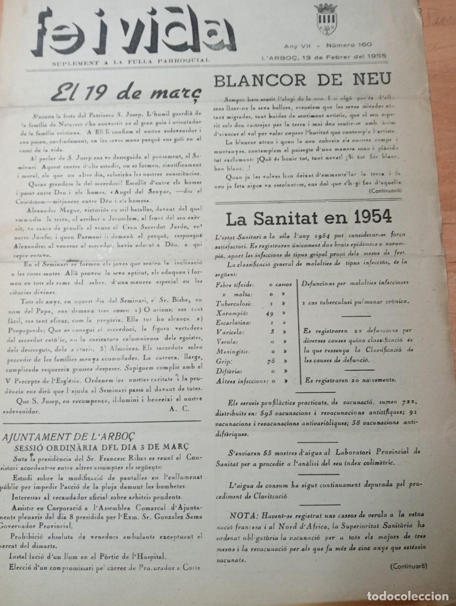 Coleccionismo de revistas y peri&oacute;dicos: FULL PARROQUIAL ANY 1955 DE L'ARBO&Ccedil; ARBOS NEU NEVADA XARAMPIO GRIP