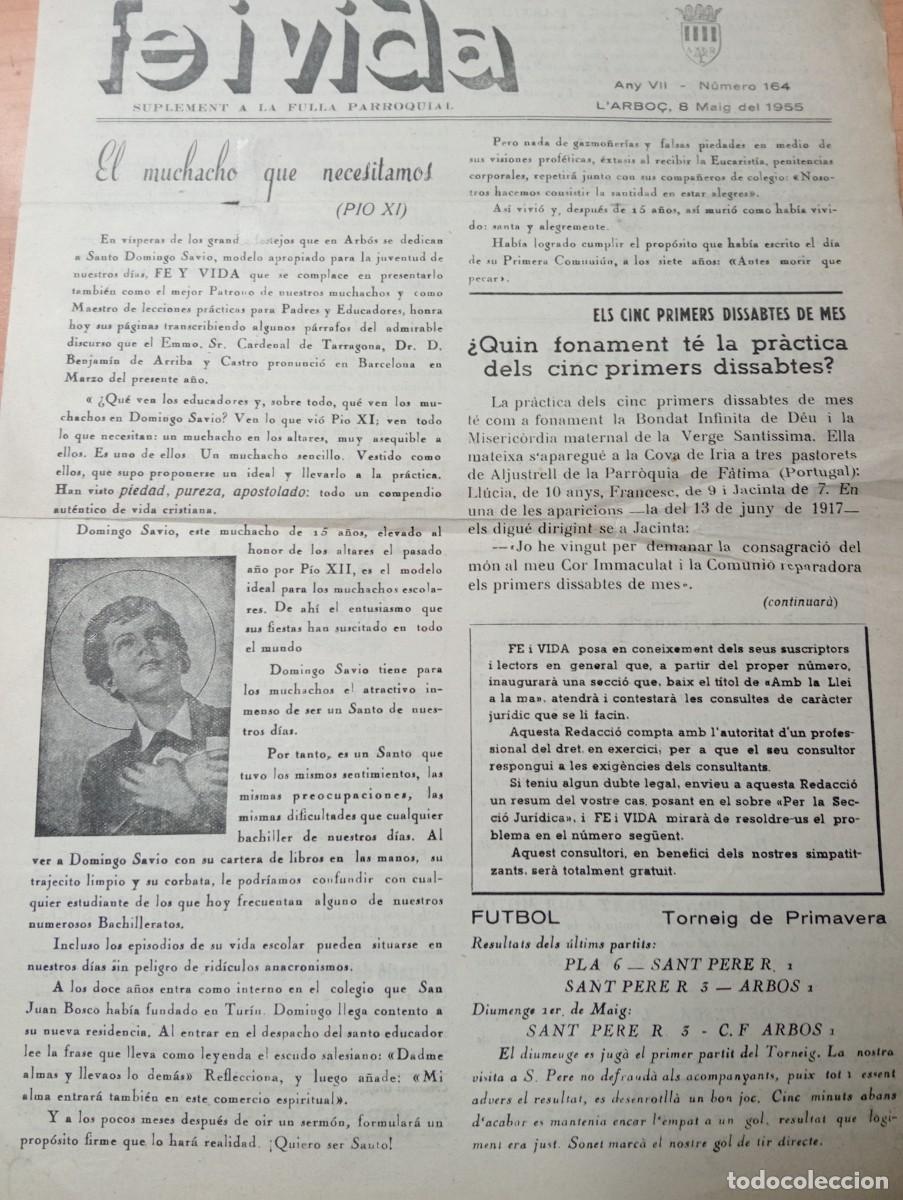 Coleccionismo de revistas y peri&oacute;dicos: FULL PARROQUIAL ANY 1955 DE L'ARBO&Ccedil; ARBOS FUTBOL PLA SANT PERE PUNTAIRES CINE