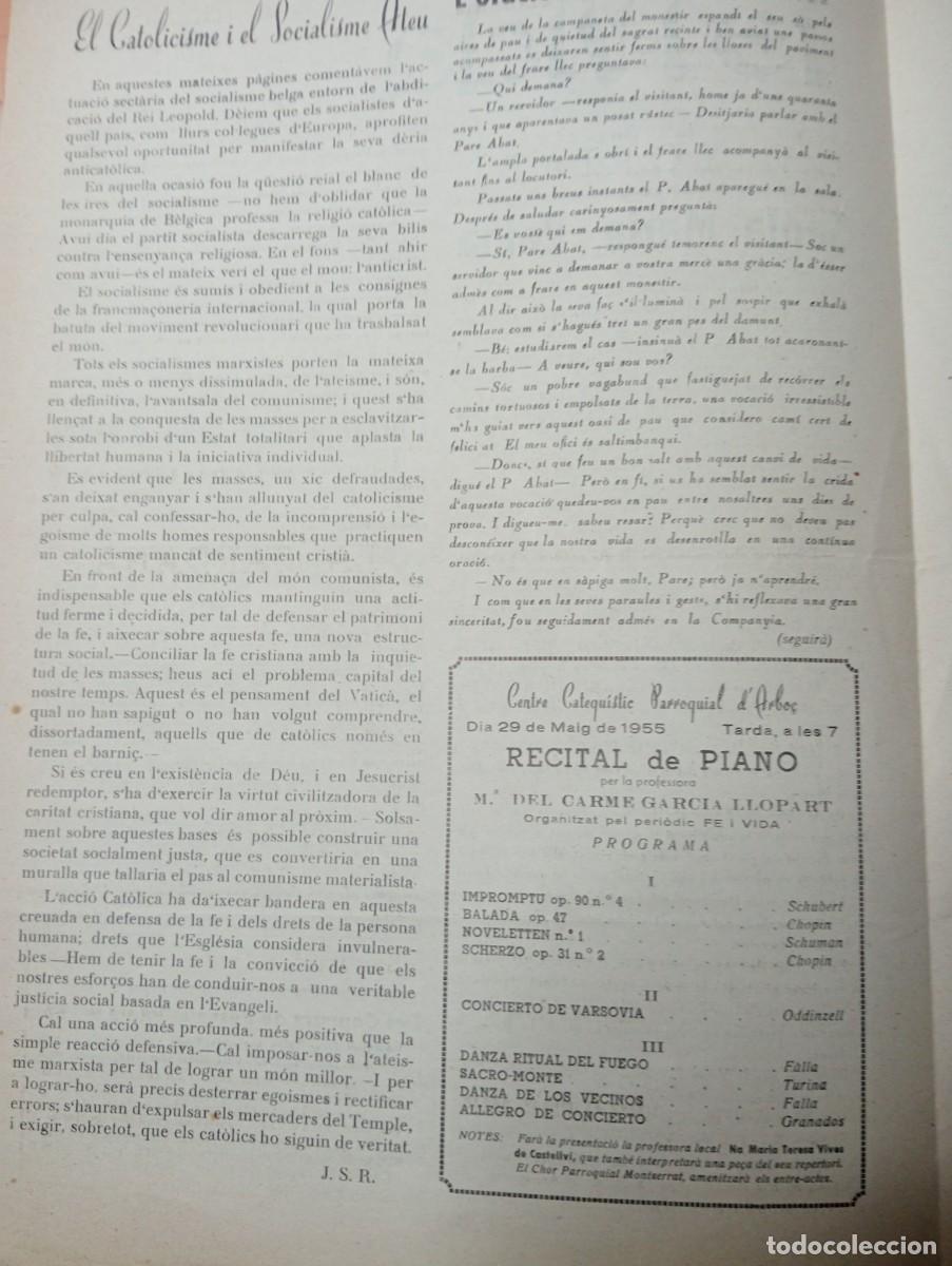 Coleccionismo de revistas y peri&oacute;dicos: FULL PARROQUIAL ANY 1955 DE L'ARBO&Ccedil; ARBOS PIANISTA CARME GARCIA LLOMPART CASTELLET TRENS TEATRE