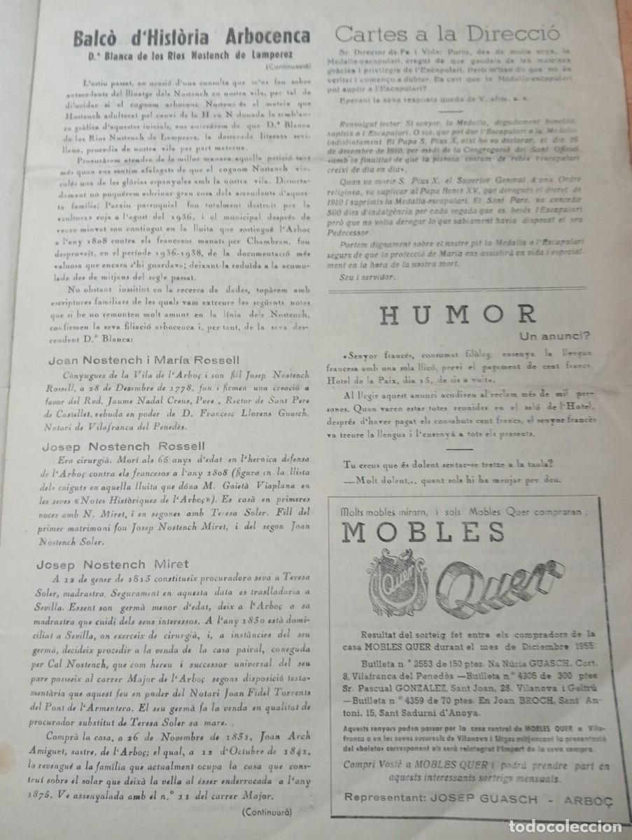 Coleccionismo de revistas y peri&oacute;dicos: FULL PARROQUIAL ANY 1956 DE L'ARBO&Ccedil; ARBOS LLINATGE DE NOSTENCH FUTBOL VILANOVES LA LLACUNA