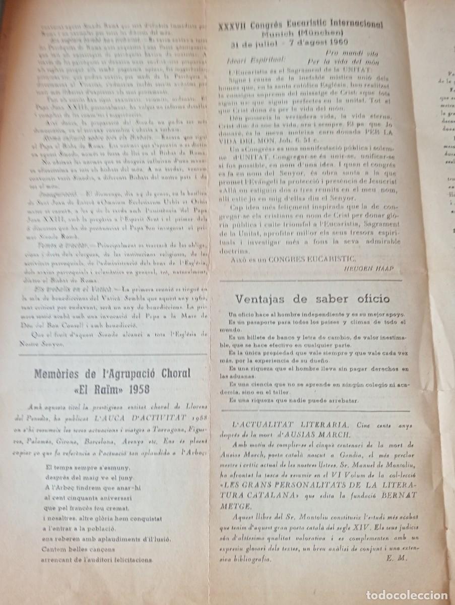 Coleccionismo de revistas y peri&oacute;dicos: FULL PARROQUIAL ANY 1960 DE L'ARBO&Ccedil; ARBOS AGRUPACIO CHORAL CORAL EL RAIM UN GOS SALVA A UN NEN