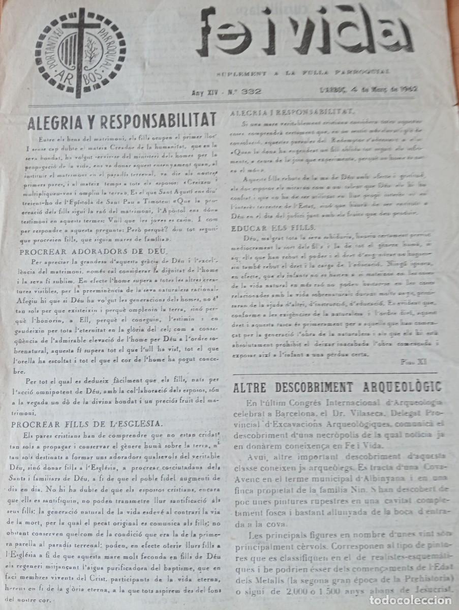 Coleccionismo de revistas y peri&oacute;dicos: FULL PARROQUIAL ANY 1962 DE L'ARBO&Ccedil; ARBOS COVA A ALBINYANA FUTBOL SANT JAUME DELS DOMENYS